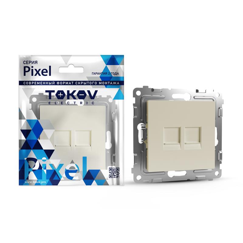 розетка компьютерная 2-м сп pixel rj45 кат.5e механизм беж. tokov electric tke-px-rc2-c02 с доставкой по МСК, категория розетка медная коммуникационная (витая пара)