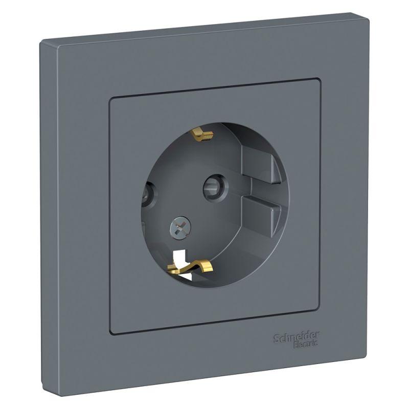 розетка 1-м сп atlasdesign 16а ip20 с заземл. защ. шторки в сборе грифель se atn000744 с доставкой по МСК, категория розетка штепсельная