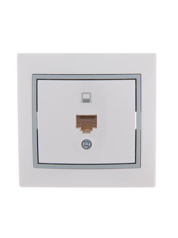 розетка компьютерная 1-м сп mira rj45 бел./сер. lezard 701-0215-139 с доставкой по МСК, категория розетка медная коммуникационная (витая пара)