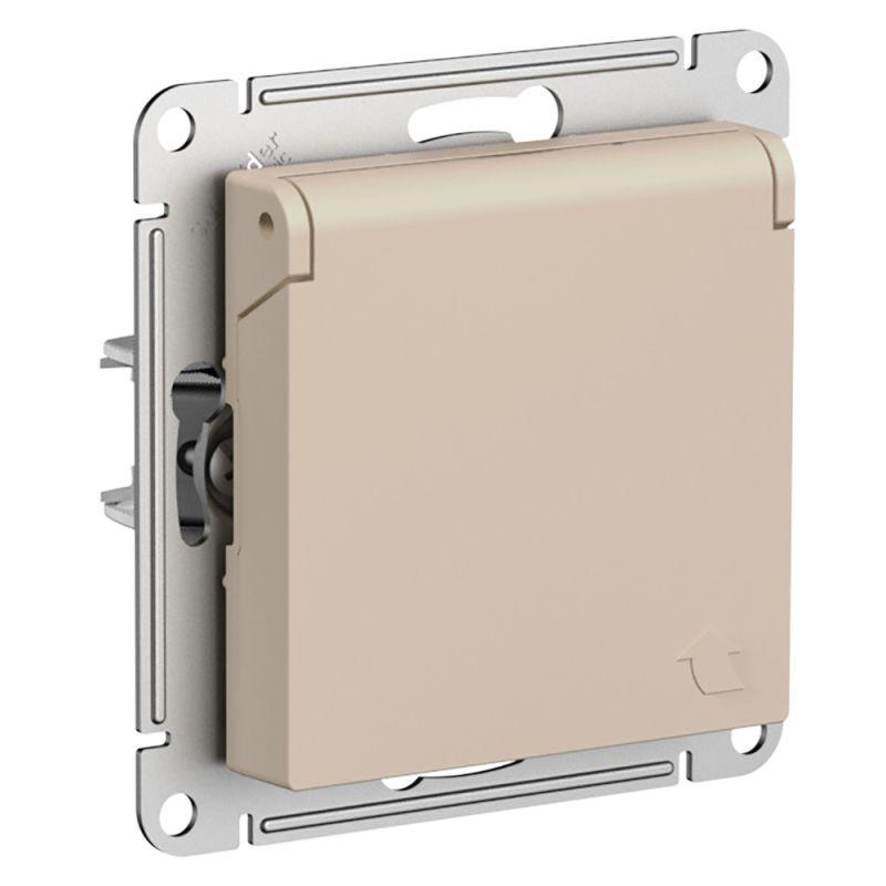 розетка atlasdesign 16а ip20 с заземл. защ. шторки с крышкой механизм песочн. se atn001246 с доставкой по МСК, категория розетка штепсельная