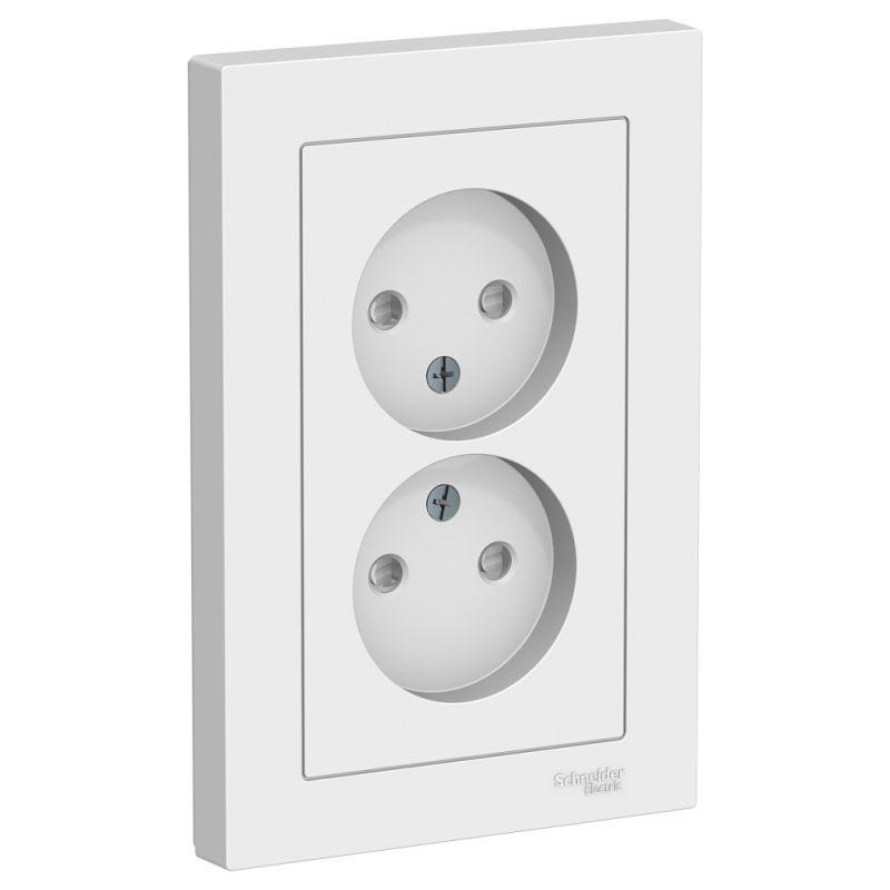 розетка 2-м сп atlasdesign 16а ip20 без заземл. защ. шторки в сборе бел. se atn000122 с доставкой по МСК, категория розетка штепсельная