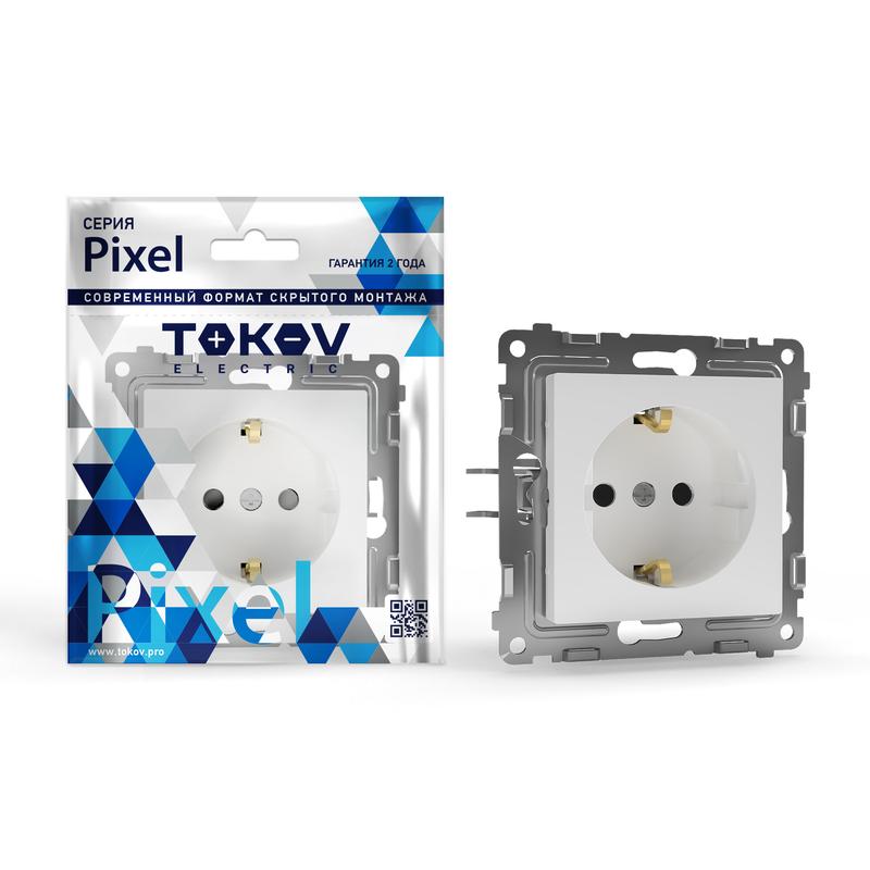 розетка 1-м сп pixel 16а ip20 с заземл. защ. шторки механизм бел. tokov electric tke-px-r1zsf-c01 с доставкой по МСК, категория розетка штепсельная