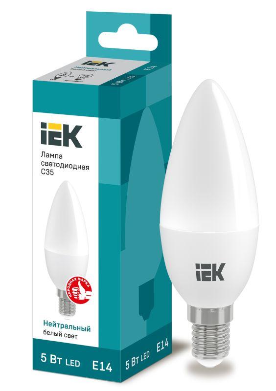 лампа светодиодная eco 5вт c35 свеча 4000к нейтр. бел. e14 450лм 230-240в iek lle-c35-5-230-40-e14 с доставкой по МСК, категория лампа светодиодная