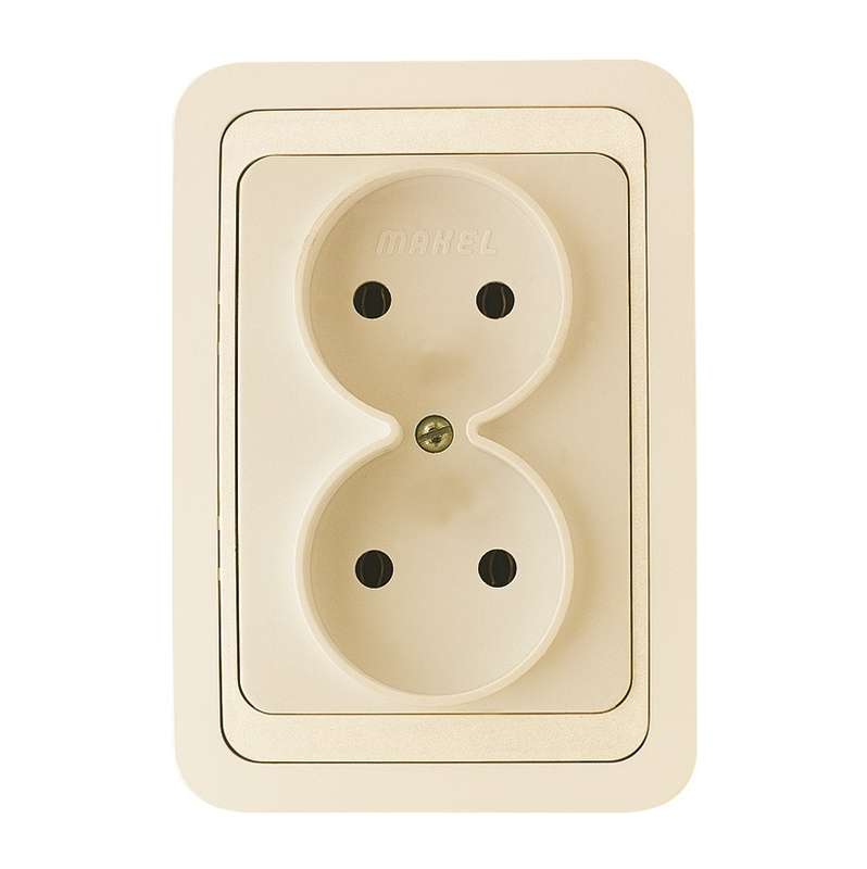 розетка 2-м сп mimoza 16а ip20 без заземл. крем./крем. makel 25017 с доставкой по МСК, категория розетка штепсельная