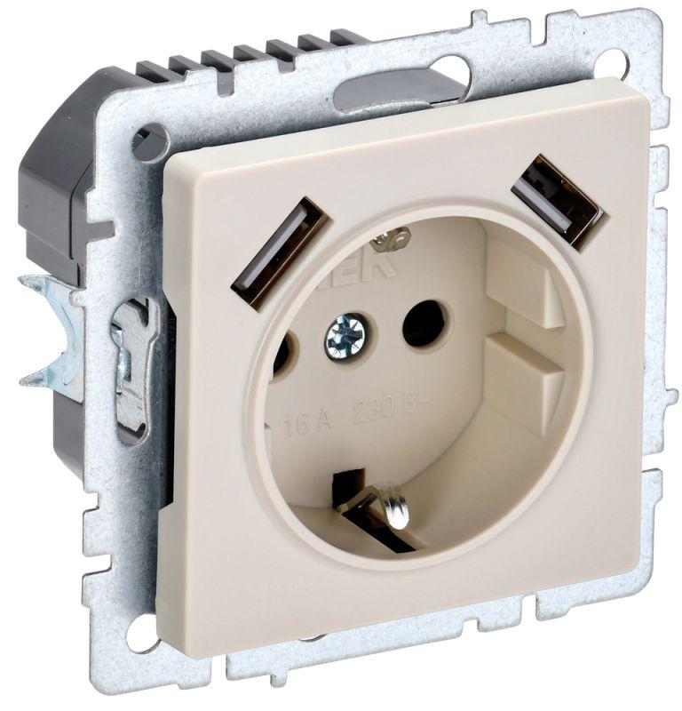 розетка brite рюш10-2-бркр 16а с usb a+a 3.1а с заземл. защ. шторки беж. iek br-r14-16-u21-d31-k10 с доставкой по МСК, категория розетка штепсельная
