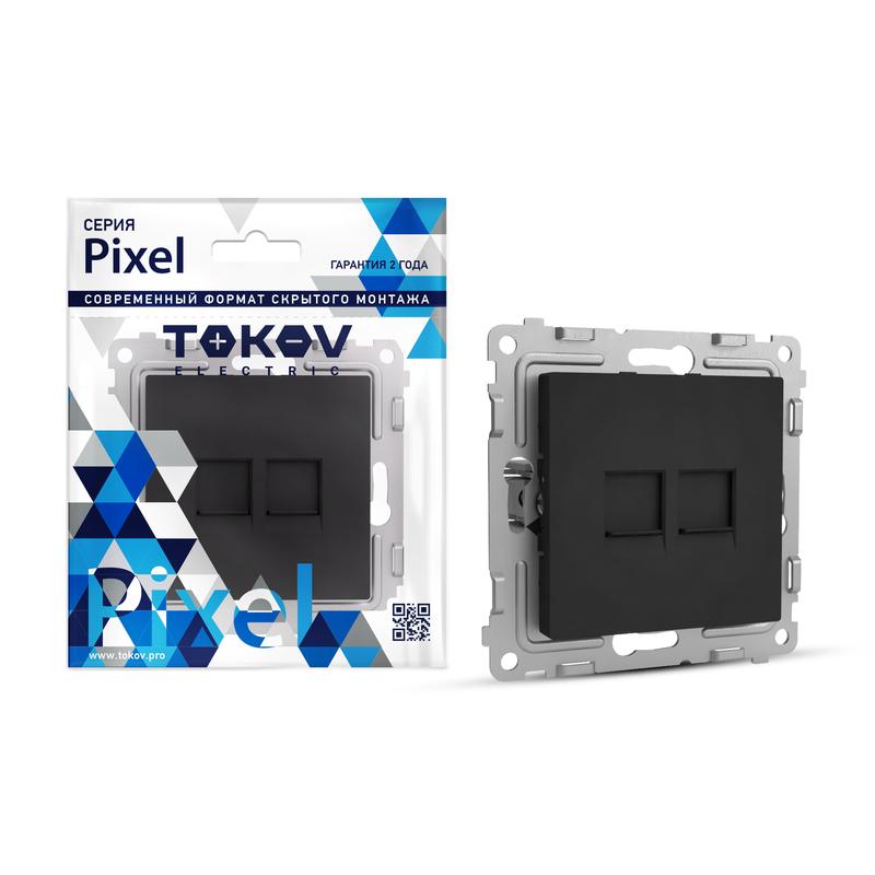 розетка компьютерная 2-м сп pixel rj45 кат.5e механизм карбон tokov electric tke-px-rc2-c14 с доставкой по МСК, категория розетка медная коммуникационная (витая пара)
