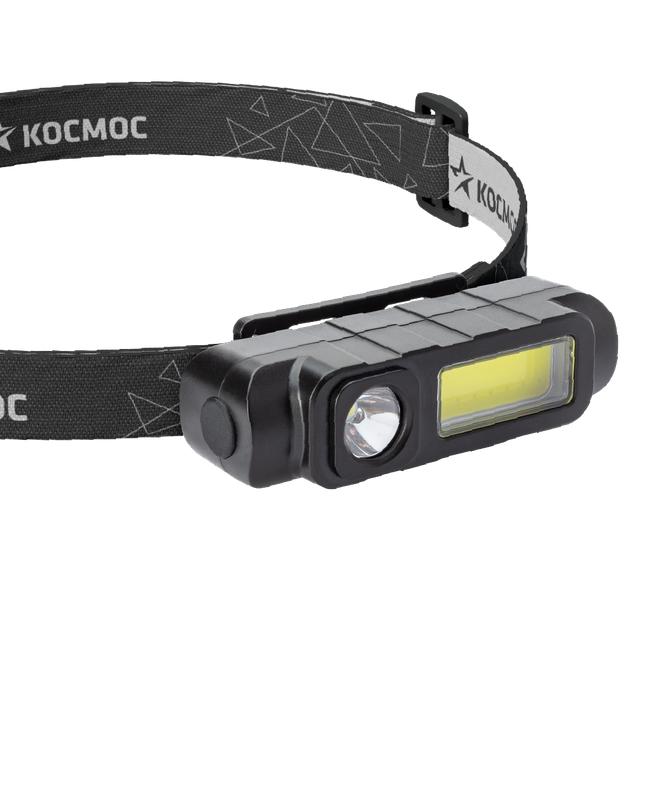 фонарь аккумуляторный налобный 1вт led+3вт cob led li-ion 18650 800ма.ч корпус abs-пластик usb-шнур регулируемый эласт. ремешок космос koc510lit с доставкой по МСК, категория фонарь карманный, ручной электрический
