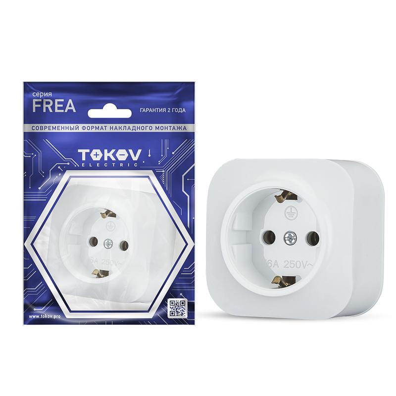 розетка 1-м оп frea 16а ip20 250в с заземл. абс-пластик бел. tokov electric tke-fr-r1z-c01 с доставкой по МСК, категория розетка штепсельная