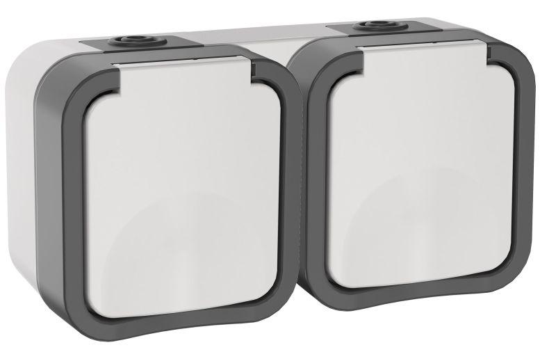 розетка 2-м оп tors 16а ip55 ts222 горизонт. с заземл. с крышкой бел. iek ts-r26-16-55-g-k41 с доставкой по МСК, категория розетка штепсельная