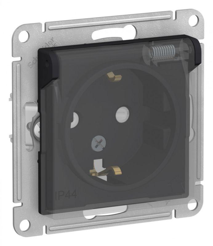 розетка 1-м сп atlasdesign aqua 16а ip44 с заземл. защ. шторки с прозр. крышкой механизм карбон se atn441046 с доставкой по МСК, категория розетка штепсельная