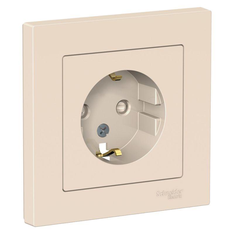 розетка 1-м сп atlasdesign 16а ip20 с заземл. защ. шторки в сборе беж. se atn000244 с доставкой по МСК, категория розетка штепсельная