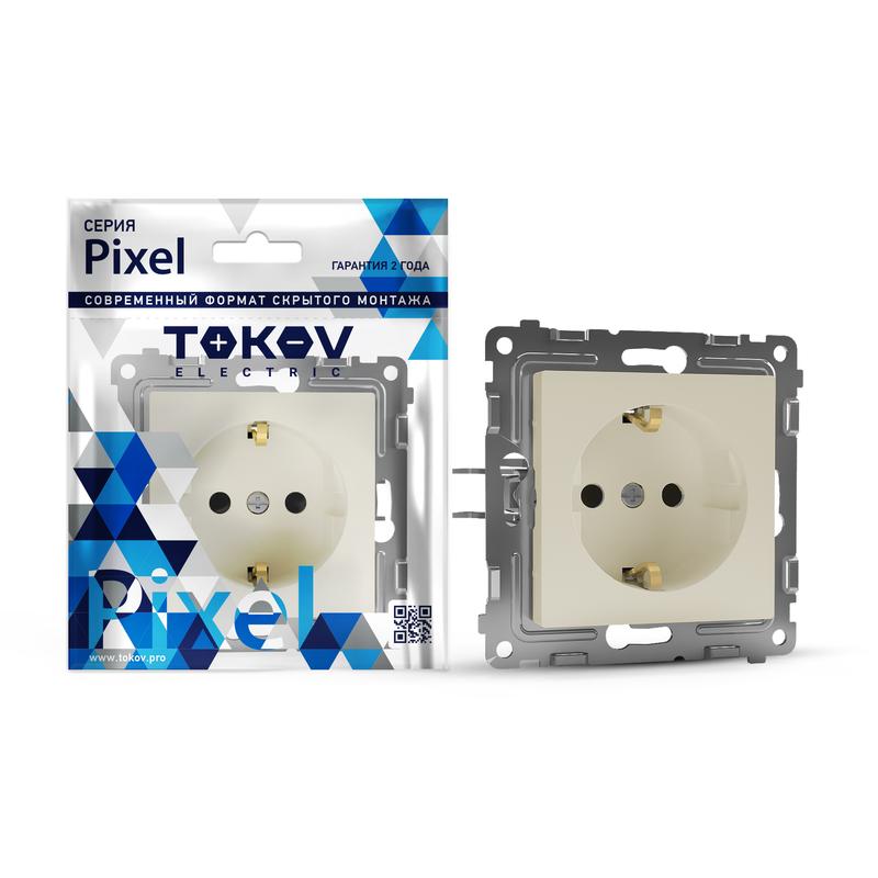 розетка 1-м сп pixel 16а ip20 с заземл. механизм беж. tokov electric tke-px-r1z-c02 с доставкой по МСК, категория розетка штепсельная