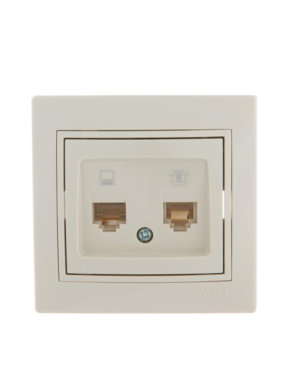 розетка компьютерная + телефонная 2-м сп mira rj45 + rj11 крем./крем.. lezard 701-0303-143 с доставкой по МСК, категория розетка медная коммуникационная (витая пара)