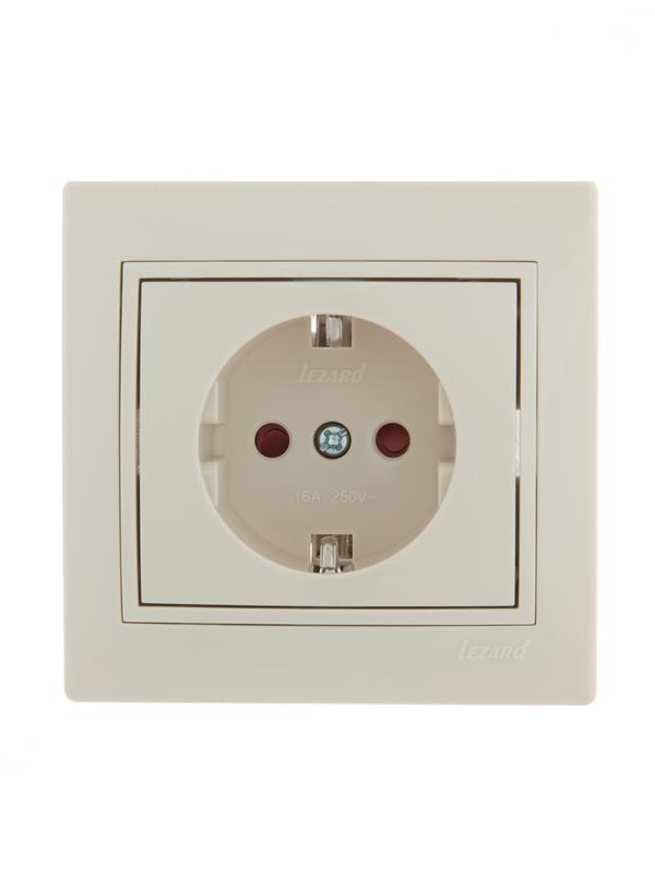 розетка 1-м сп mira 16а ip20 с заземл. защ. шторки со вставкой керамика крем. lezard 701-0303-124 с доставкой по МСК, категория розетка штепсельная