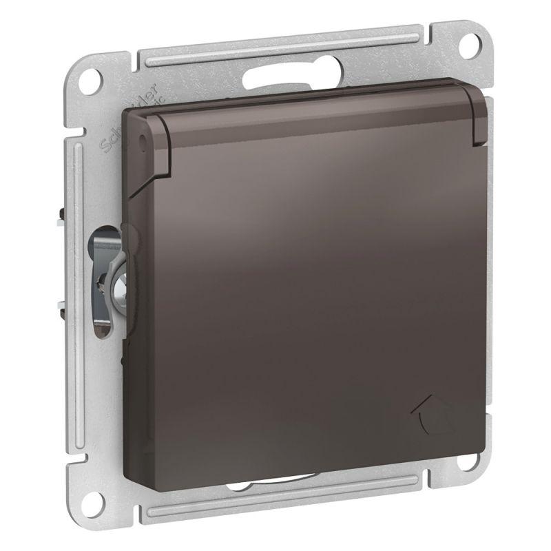 розетка 1-м сп atlasdesign 16а ip20 с заземл. защ. шторки с крышкой механизм мокко se atn000646 с доставкой по МСК, категория розетка штепсельная