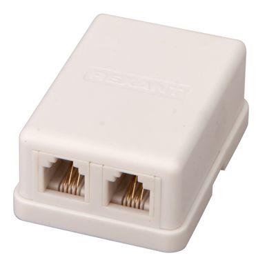 розетка телефонная 2-м оп rj14 (6p4c) кат.3 бел. rexant 03-0002 с доставкой по МСК, категория розетка медная коммуникационная (витая пара)