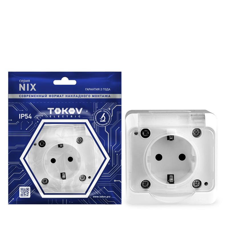 розетка 1-м оп nix 16а ip54 250в с заземл. с прозр. крышкой бел. tokov electric tke-nx-r1z-c01t-ip54 с доставкой по МСК, категория розетка штепсельная