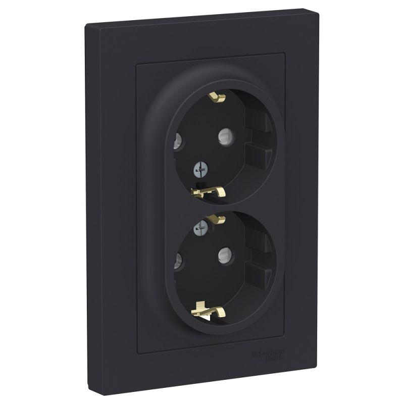 розетка 2-м сп atlasdesign 16а ip20 с заземл. защ. шторки в сборе карбон se atn001026 с доставкой по МСК, категория розетка штепсельная