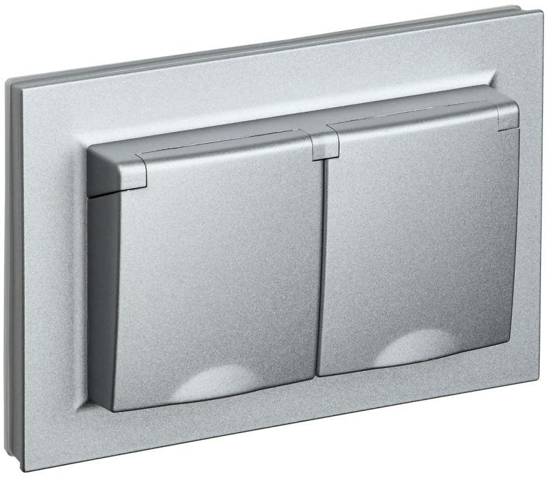 розетка 2-м сп brite рсбш12-3-44-бра 16а в сборе ip44 с крышкой алюм. iek br-r26-16-44-k47-f с доставкой по МСК, категория розетка штепсельная