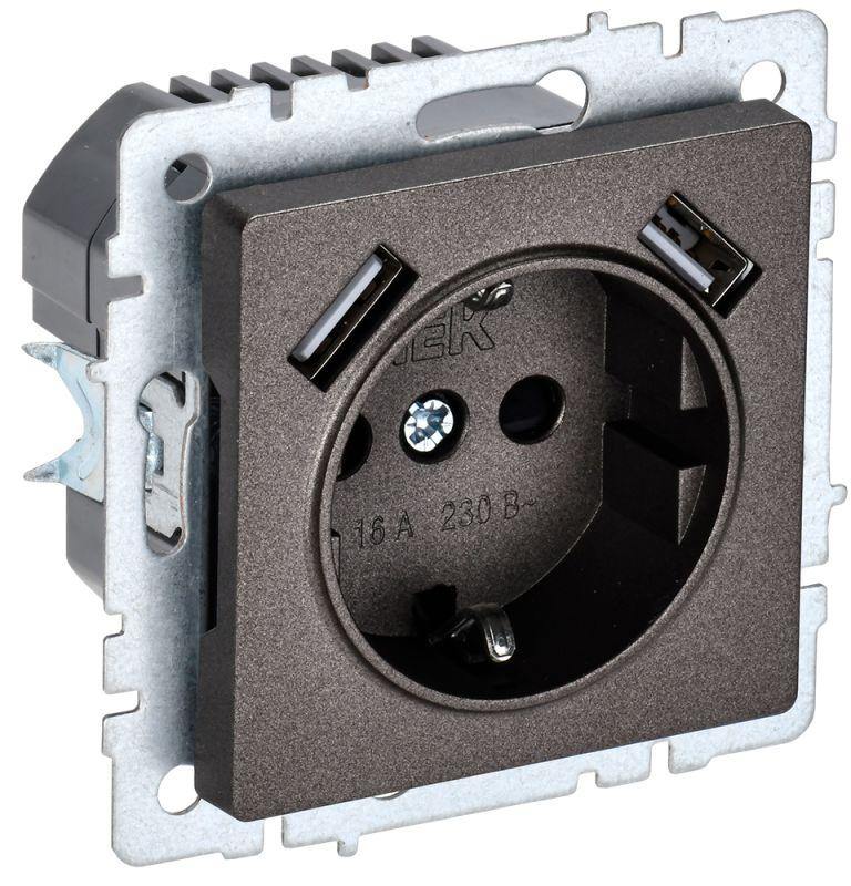 розетка brite рюш10-1-бртб 16а с usb a+a 2.1а с заземл. защ. шторки темн. бронза iek br-r14-16-u21-d21-k45 с доставкой по МСК, категория розетка штепсельная