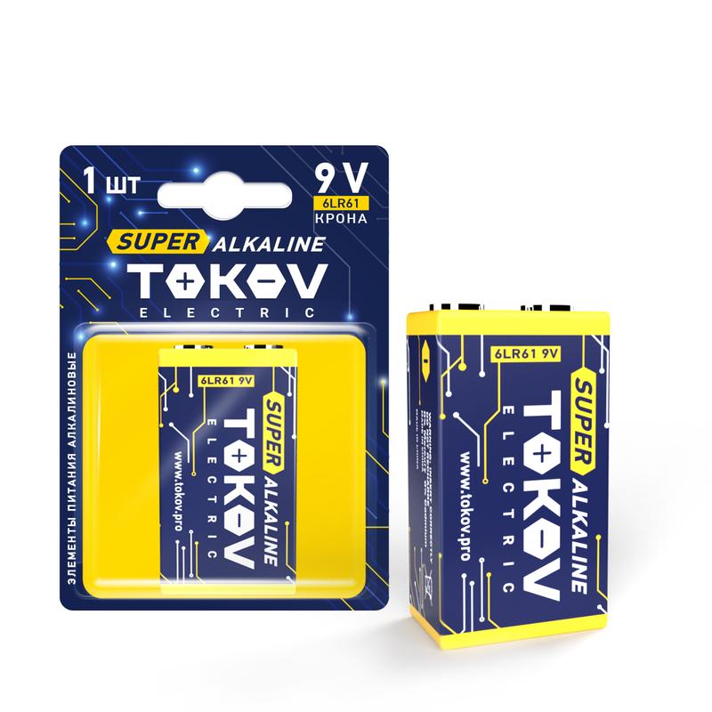 элемент питания алкалиновый "крона" 6lr61 (блист.1шт) tokov electric tke-als-6lr61/b1 с доставкой по МСК, категория гальванический элемент