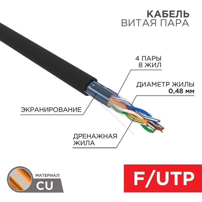 кабель витая пара f/utp кат.5e 4х2х24awg медь наружн. прокл. черн. (м) proconnect 01-0154 с доставкой по МСК, категория кабель для связи и передачи данных