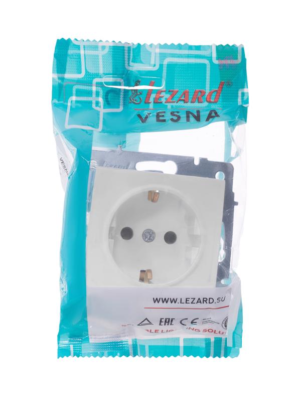 розетка 1-м сп vesna с заземл. защ. шторки пбт механизм бел. lezard 742-0288-124b с доставкой по МСК, категория розетка с заземлением стандарта schuko