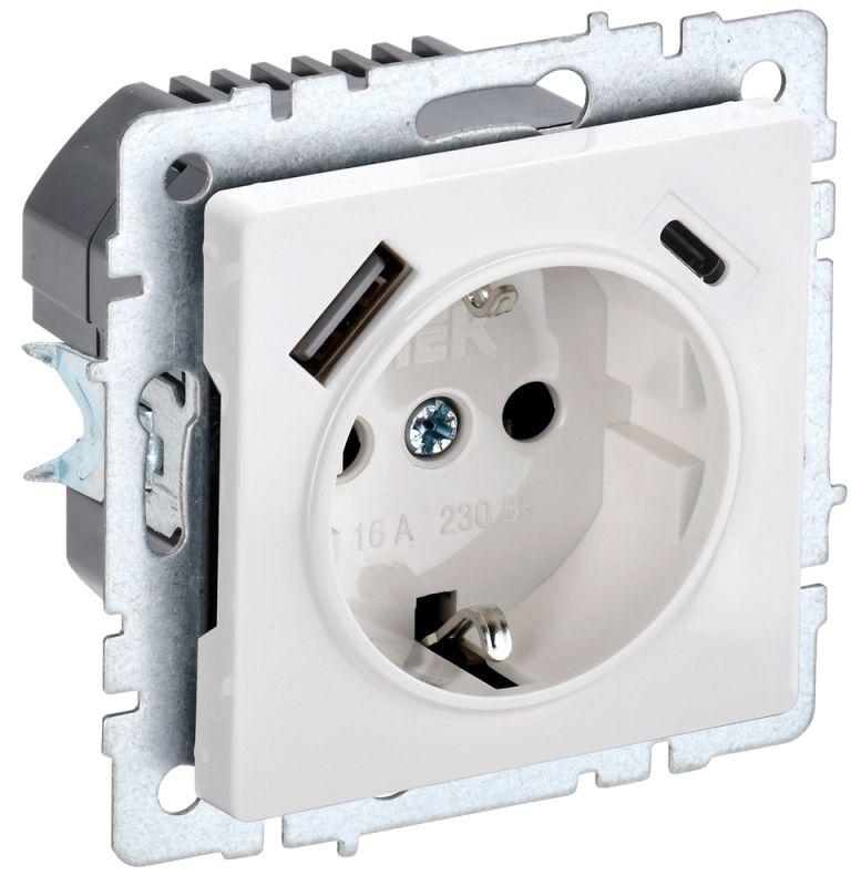 розетка brite рюш11-1-брб 16а с usb a+c 18вт с заземл. защ. шторки бел. iek br-r14-16-u22-018-k01 с доставкой по МСК, категория розетка штепсельная