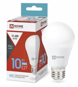 лампа светодиодная низковольтная led-mo-pro 10вт грушевидная матовая 6500к холод. бел. e27 900лм 12-48в in home 4690612038056 с доставкой по МСК, категория лампа светодиодная