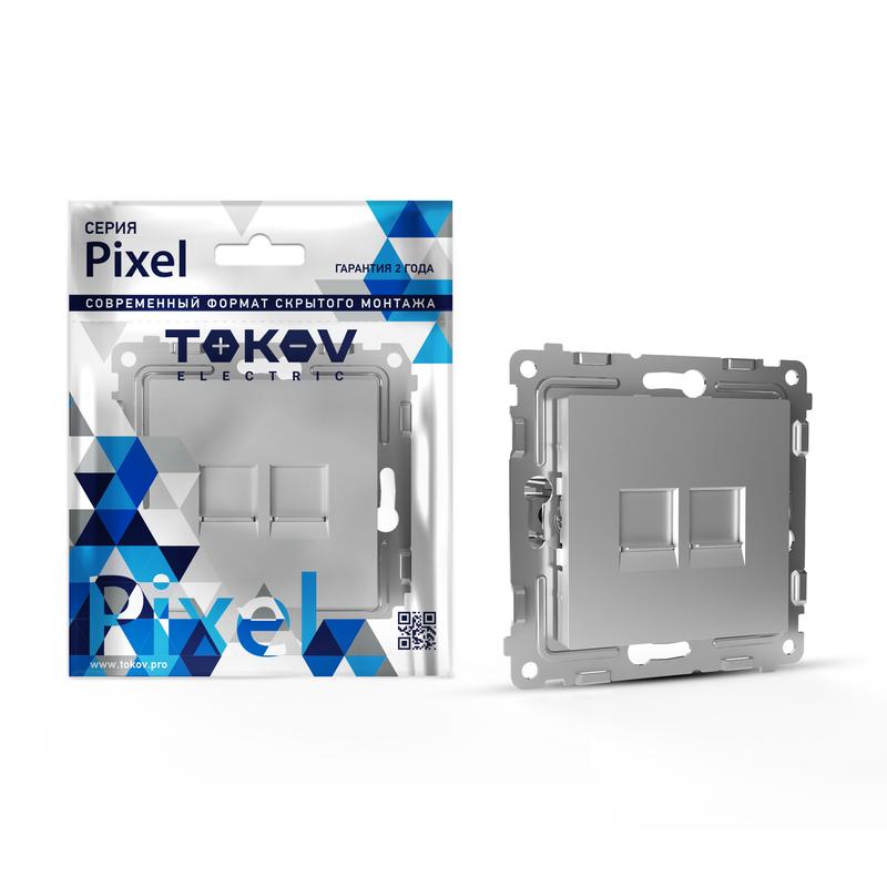 розетка компьютерная 2-м сп pixel rj45 кат.5e механизм алюм. tokov electric tke-px-rc2-c03 с доставкой по МСК, категория розетка медная коммуникационная (витая пара)