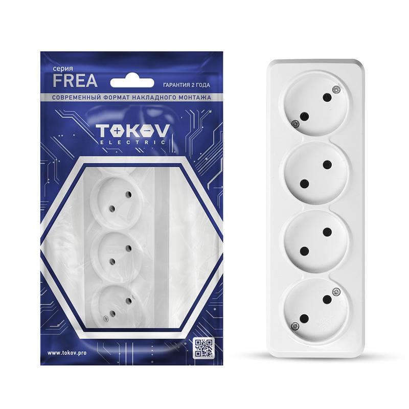 розетка 4-м оп frea 16а ip20 250в без заземл. абс-пластик бел. tokov electric tke-fr-r4-c01 с доставкой по МСК, категория розетка штепсельная