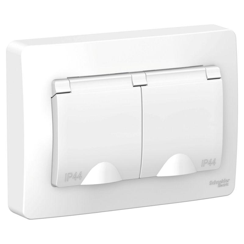 розетка 2-м сп blanca 16а ip44 250в с заземл. защ. шторки с крышкой бел. se blnrs441121 с доставкой по МСК, категория розетка штепсельная