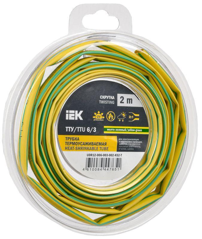 трубка термоусадочная тту нг-ls 6/3 желт./зел. (уп.2м) iek udr12-006-003-002-k52-t с доставкой по МСК, категория трубка термоусадочная