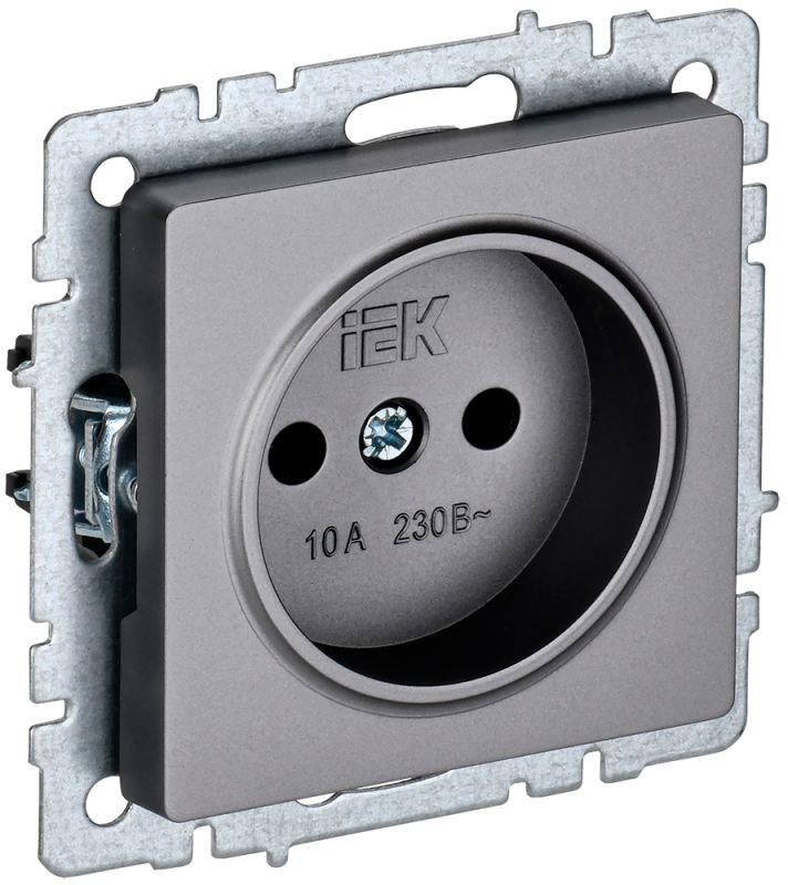 розетка 1-м сп brite рс10-1-0-брс 10а без заземл. без защ. шторок сталь iek br-r10-10-k46 с доставкой по МСК, категория розетка штепсельная
