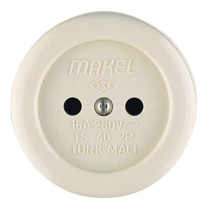розетка 1-м оп 16а ip20 круглая без заземл. керамика беж. makel 16012 с доставкой по МСК, категория розетка штепсельная