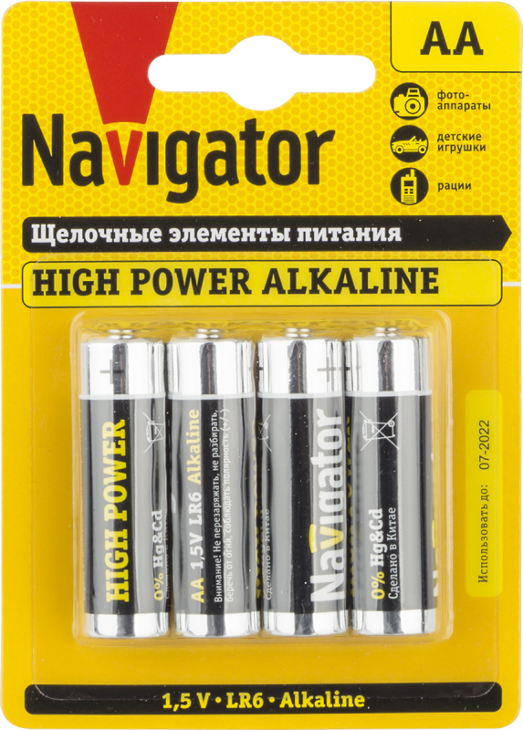 элемент питания алкалиновый aa/lr6 94 753 nbt-ne-lr6-bp4 (блист.4шт) navigator 94753 с доставкой по МСК, категория гальванический элемент