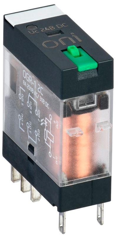 реле общего назначения ogr-1 2c 24в dc с led и тест. кнопкой oni ogr-1-2c-dc24v-l-b с доставкой по МСК, категория реле коммутационное