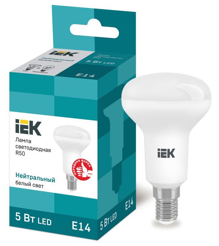 лампа светодиодная eco 5вт r50 4000к нейтр. бел. e14 450лм 230-240в iek lle-r50-5-230-40-e14 с доставкой по МСК, категория лампа светодиодная