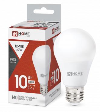 Лампа светодиодная низковольтная LED-MO-PRO 10Вт грушевидная матовая 4000К нейтр. бел. E27 900лм 12-48В IN HOME 4690612038032 лампа светодиодная низковольтная led-mo-pro 10вт грушевидная матовая 4000к нейтр. бел. e27 900лм 12-48в in home 4690612038032 с доставкой по МСК