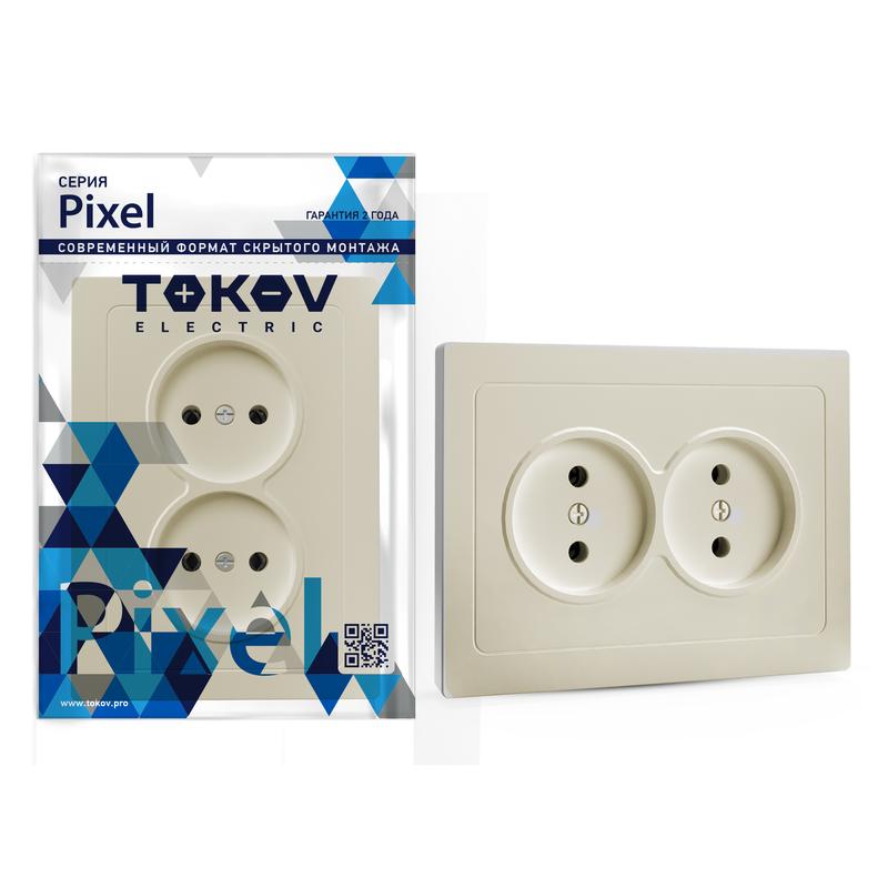 розетка 2-м сп pixel 16а ip20 без заземл. в сборе беж. tokov electric tke-px-r2f-c02 с доставкой по МСК, категория розетка штепсельная