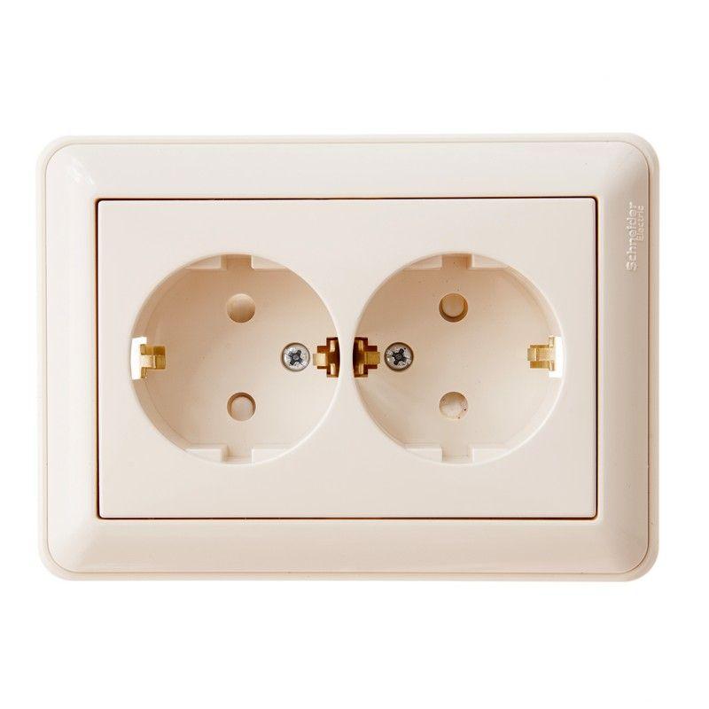 розетка 2-м сп w59 16а ip20 с заземл. защ. шторки в сборе сл. кость se rs16-255-28 с доставкой по МСК, категория розетка штепсельная