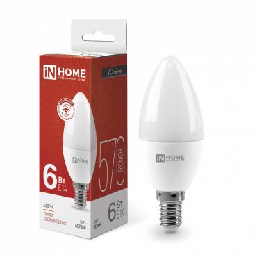 Лампа светодиодная LED-СВЕЧА-VC 6Вт свеча 4000К нейтр. бел. E14 570лм 230В IN HOME 4690612020396 лампа светодиодная led-свеча-vc 6вт свеча 4000к нейтр. бел. e14 570лм 230в in home 4690612020396 с доставкой по МСК