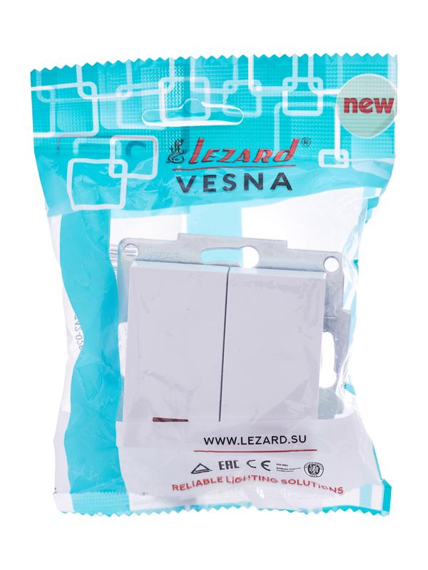 выключатель 2-кл. сп vesna с индикацией механизм бел. lezard 742-0288-112 с доставкой по МСК, категория выключатели, переключатели