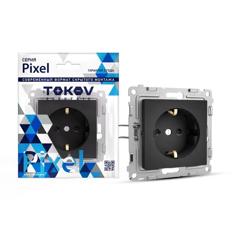 розетка 1-м сп pixel 16а ip20 с заземл. защ. шторки механизм карбон tokov electric tke-px-r1zsf-c14 с доставкой по МСК, категория розетка штепсельная