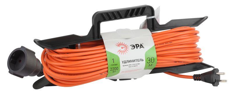 удлинитель-шнур на рамке 1х30м без заземл. 10а ip20 ufx-1-2х1.0-30m пвс 2х1 эра б0043041 с доставкой по МСК, категория блок розеток, удлинитель