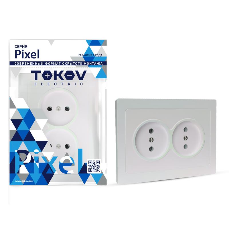 розетка 2-м сп pixel 16а ip20 без заземл. в сборе перламутр. tokov electric tke-px-r2f-c04 с доставкой по МСК, категория розетка штепсельная