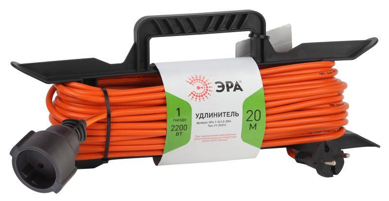 удлинитель-шнур на рамке 1х20м без заземл. 10а ip20 ufx-1-2х1.0-20m пвс 2х1 эра б0043040 с доставкой по МСК, категория блок розеток, удлинитель