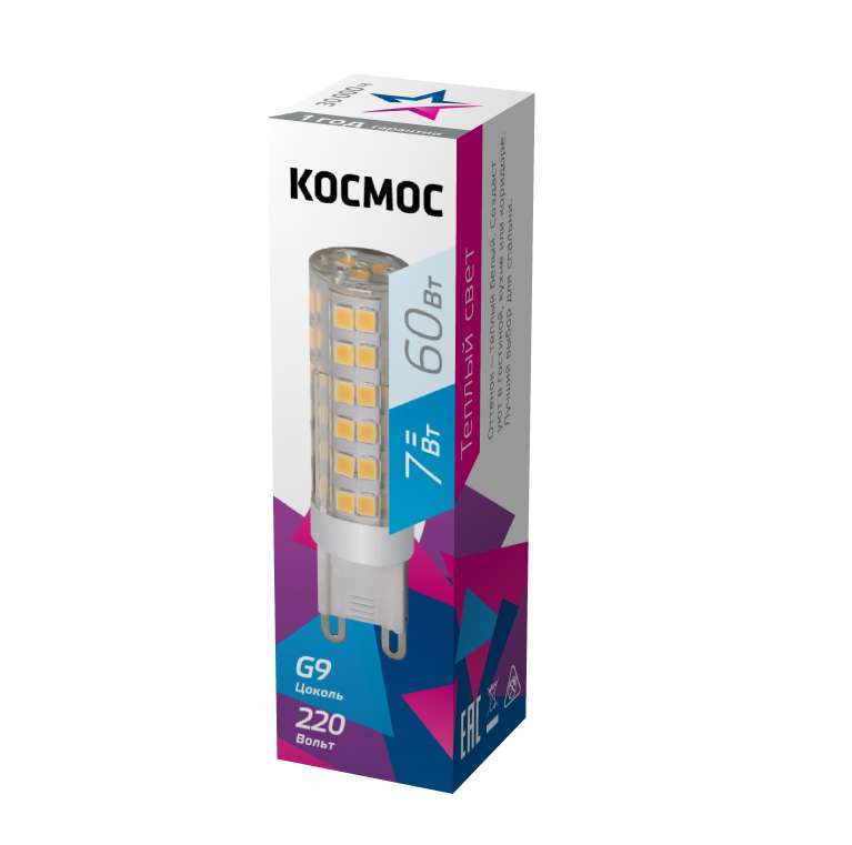 лампа светодиодная 7вт 220в g9 4500к космос lksmled7wg9c4500pc с доставкой по МСК, категория лампа светодиодная
