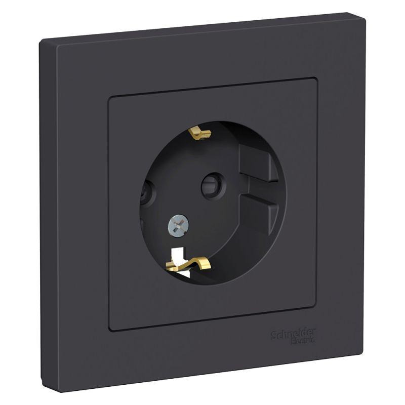 розетка 1-м сп atlasdesign 16а ip20 с заземл. защ. шторки в сборе карбон se atn001044 с доставкой по МСК, категория розетка штепсельная