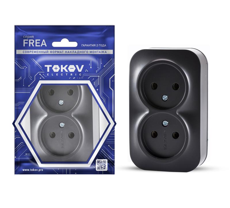 розетка 2-м оп frea 16а ip20 250в без заземл. абс-пластик карбон tokov electric tke-fr-r2-c14 с доставкой по МСК, категория розетка штепсельная